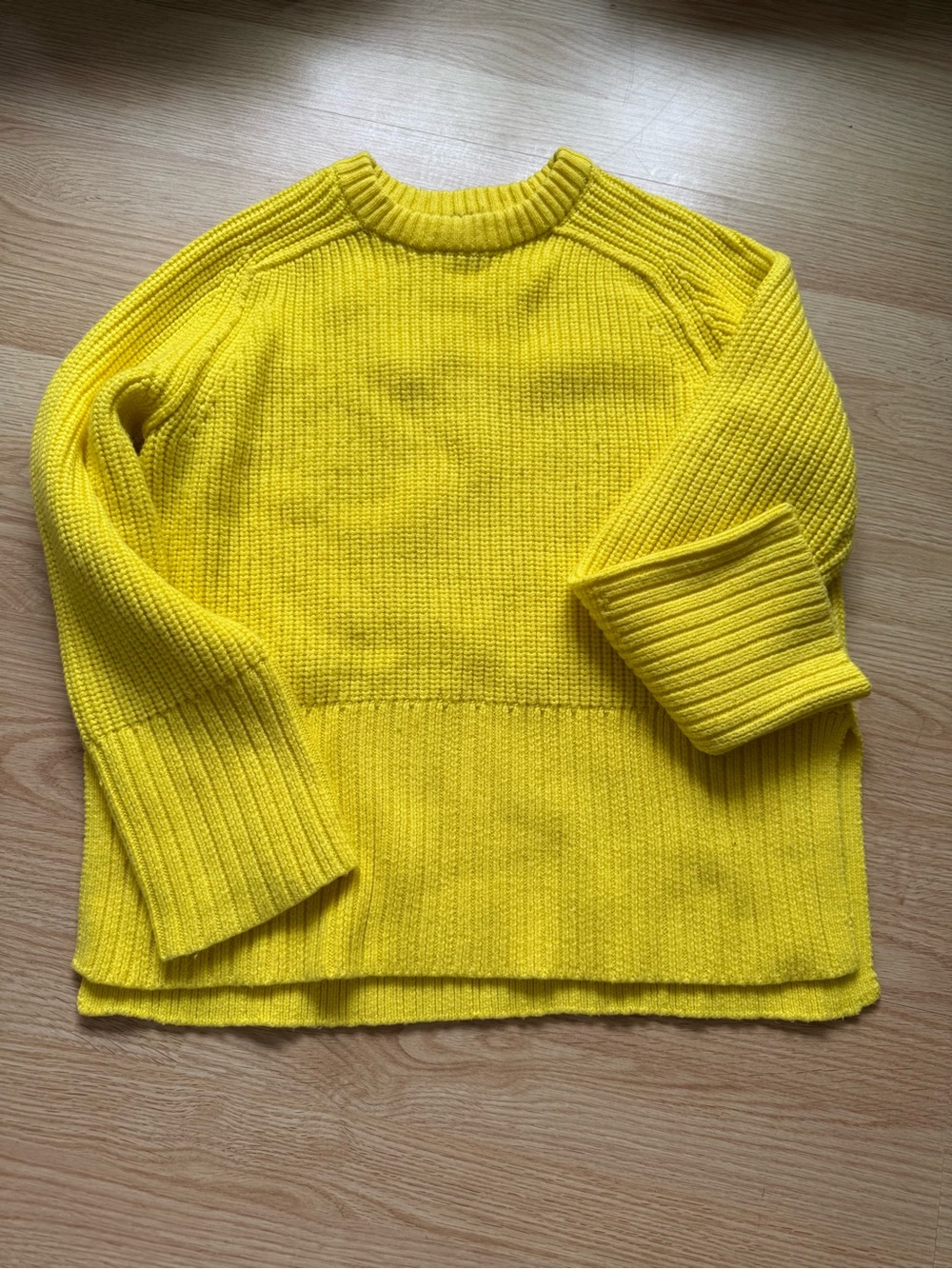 Zara Women's Bright Yellow Ribbed Crewneck Sweater Size Small